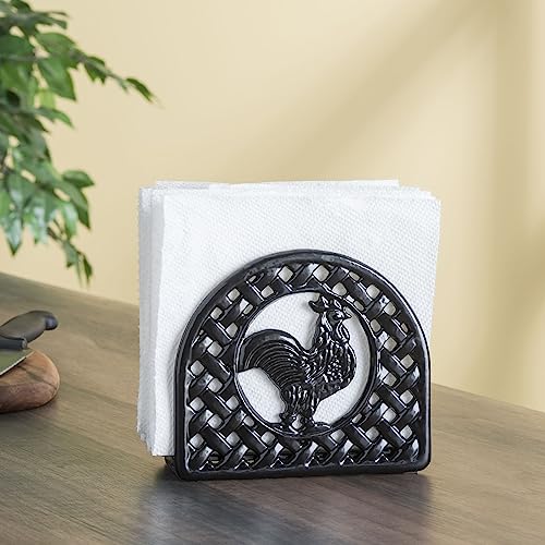 Home Basics Cast Iron Rooster Napkin Holder / Freestanding Tissue Dispenser Organizer For Kitchen Countertop, Durable, Sturdy, Home Décor Black Measures 5.5" X 2" X 4.75". #TOP5