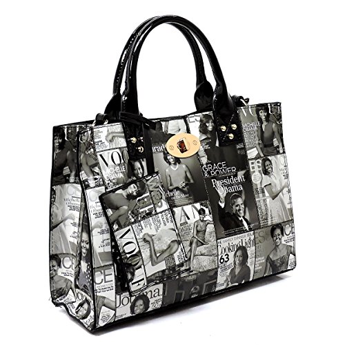 AMY&JOEY Glossy magazine cover collage crossbody bag purses Michelle Obama mini handbag (GREY/BLACK)2