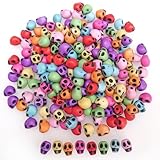 200+ Pieces 10x8mm Halloween Skull Beads for Jewelry Making Bracelets Necklaces Key Chains, Colorful Acrylic Mixed Skeleton (Black on Colorful)