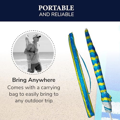 CARIBBEAN JOE 6 Ft Beach Umbrella with Tilt and Carry Bag, Portable UV Protection Sun Umbrella for Beach, Camping, Sporting Events, Park, Backyard, Blue Yellow by CARIBBEAN JOE - Used condition - Image 4