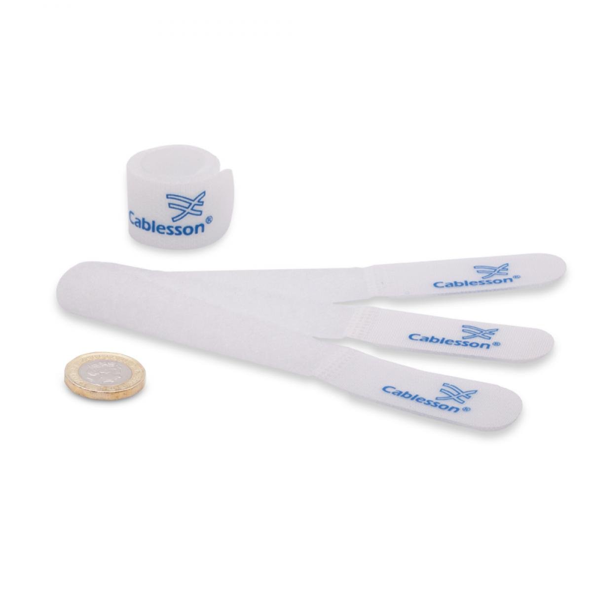 Cablesson Reusable Releasable Hook and Loop Nylon Cable Ties - Pack of 100 - Slim Pack - Straps and Keep wire cord tidy - White