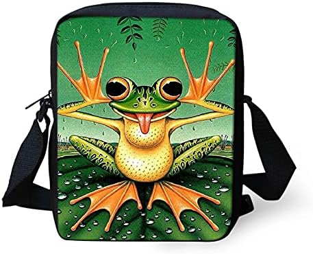 STUOARTE Cartoon Frog Print Crossbody Slingbag with Adjustable Strap, Lightweight Durable Purse Tote Shoulder Messenger Bags Travel Bag Handbag for Women Teens