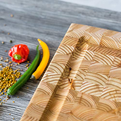 Larch Wood Canada End Grain Carver's Cutting Board, Handcrafted For Professional Chefs & Home Cooking, 24" X 15" X 2" Plus Larch Wood Beeswax And Mineral Oil Conditioner (1.6 Oz/ 45G) #TOP1