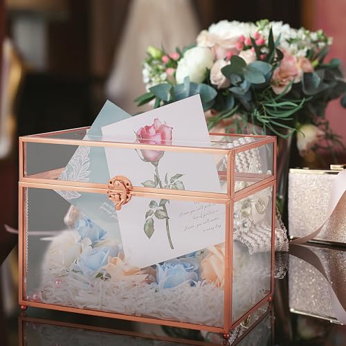 Jajamy Glass Wedding Card Box with Slot, 10.2 inch Large Clear Card Box for Wedding Receptions, Rose Gold Gift Card Storage Box for Baby Shower, Birthday Party, Bridal Shower by Jajamy - Used condition - Image 8