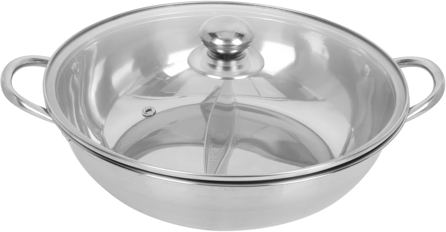Olla de acero inoxidable con tapa de vidrio templado, 28x28 cm, color plateado
