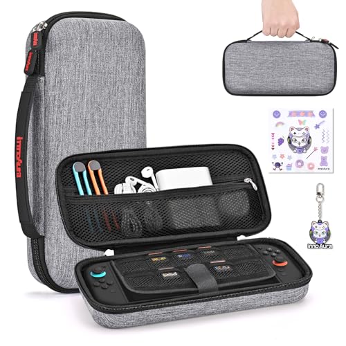 Image of innoAura Switch 2 Carrying Case for NS Switch 2 (2025), with 9 Game Card Slots, Protective Travel Storage Case, Cute Pendant and Sticker, Gray
