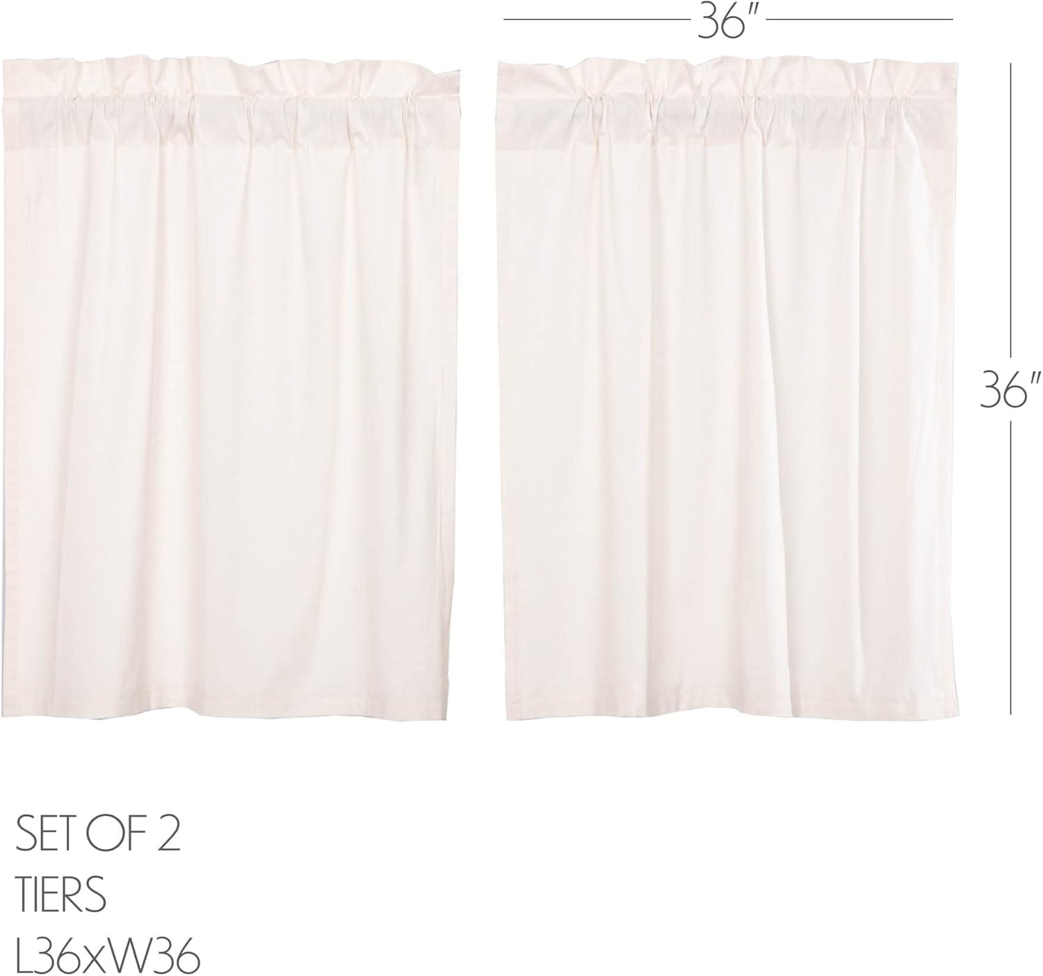 VHC Brands Simple Life Flax Solid Color Cotton Linen Blend Farmhouse Kitchen Curtains Rod Pocket Hanging Loops 36x36 Tier Pair, Antique White Light Creme