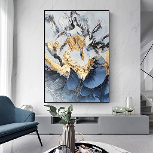 Peinture moderne feuille d'or abstraite noir et gris grand format tableau chic 80x110 cm