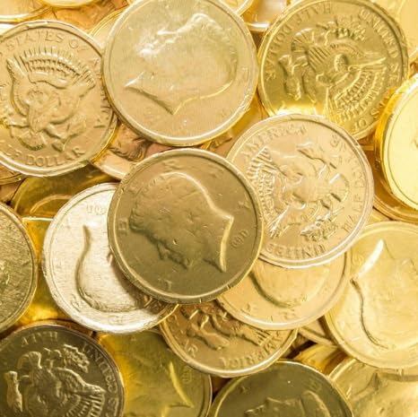 320 monedas de chocolate de papel dorado de tamaño medio dólar en un paquete a granel, eso es de 5 libras de monedas de chocolate de medio dólar con disponible en Yaxa Venezuela