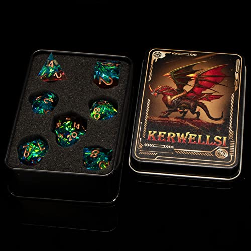 Kerwellsi Resin Dnd Dice Set D&D, Dungeons And Dragons Dice With Box, 7 Piece Polyhedral Role Playing Dice, Sharp Edge Rpg D And D Dice D20 D12 D10 D8 D6 D4 #TOP6