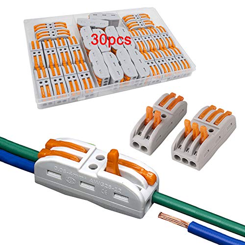 QitinDasen 30Pcs Premium SPL-2/SPL-3 Hefboom-Moer Draadconnectoren Set, Geleider Compacte Draadconnectoren, Bilaterale Fast Wire Kabelverbinder, Push-in Kabelklem Klemmenblok Veerconnector