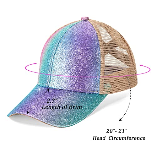 Girls Glitter Baseball Cap Criss Cross Ponytail Hat Adjustable High Messy Bun Ponycap Kids Trucker Hat #TOP2