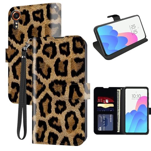 FUYOCWE for Samsung Xcover 7 Case Wallet for Samsung Galaxy Xcover 7 SM-G556 Phone Case with Card Holder,PU Leather Kickstand Flip Cover w/RFID Blocking Magnetic Snap-Leopard Print