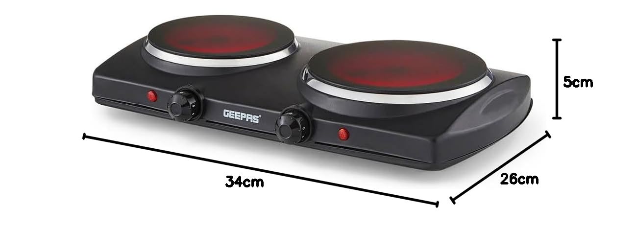 Geepas Double Ceramic Hot Plate – Portable Infrared Electric Hob Cooker - Double Burner Camping Hob Cooktop, Dual Adjustable Temperature, Overheat - Great to use at Campsites Caravan - 2000W, Black — view 11