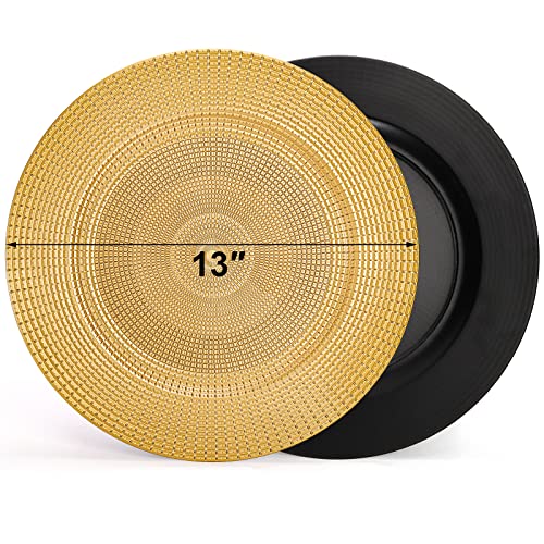Image of Hiceeden 12 Pack Gold Charger Plates for Dinner Plates, 13 inch Round Plastic Chain Shaped Charger Service Plates, Decorative Chargers Bulk for Table Setting, Wedding, Party, Event