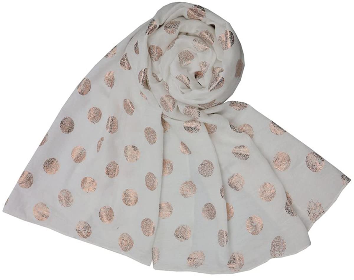 Glamlondon Women's Zu - White Spotty Scarf Glitter Polka Dot Metal Foil Print Fashion Classy Party Wrap (Zu - White)