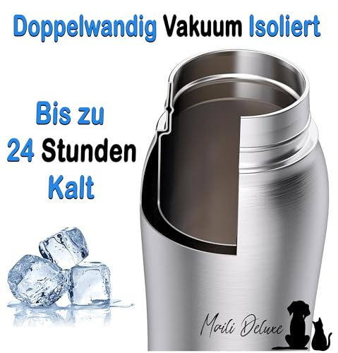 Maili Deluxe, Hundetrinkflasche, Für deinen treuesten Begleiter – 800ml Isolierte Edelstahl Wasserflasche, Doppelwandig Vakuum Isoliert, Leicht zu Reinigen, Perfekt für unvergessliche Abenteuer!
