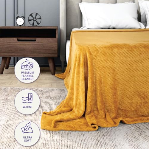 Image of Wakefit Premium Flannel Solid Single Bed Blanket (86x60 Inch) | 200 GSM Reversible Lightweight Soft Polyester Blanket for Bed, Sofa, Couch, Travel & Camping | Gentle Machine Washable | Yellow