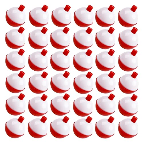 JOGFFDE Fishing Bobbers Floats Bulk Hard ABS Floats Bobber Snap on Push Button Red/White Round Buoy Float Bobbers for Fishing Tackle Accessories Party Decoration (0.5INCH-30PCS)
