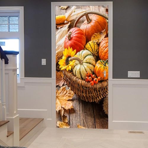 Pegatinas Puerta 3D Tema de La Estación Otoñal Pegatinas para Puertas de Frutas y Verduras Vinilo Decorativo Pegatina Pared Mural para Puerta Autoadhesivas Papel Pintado Puerta 100x200 cm B-4393