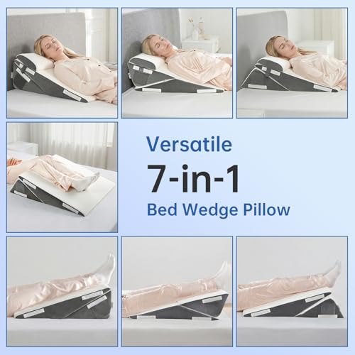 Image of Vekkia Adjustable Wedge Pillow Set for After Surgery - 2PCS Extra-Wide Bed Wedge Pillow for Adults, Washable Cover, Fit for Acid Reflux, Back Pain, Sleeping, Snoring, White /Gray