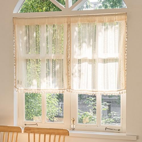 Ensemble de rideaux courts en crochet en macramé avec passe-tring...