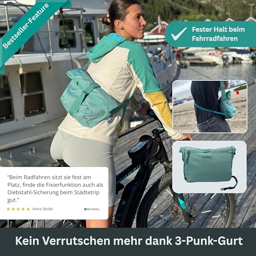 FUCHS & REBELL® Crossbody Tasche LUCA - Durchdacht & Nachhaltig – 3-Punkt-Gurt-System für Stabilität, robuste Magnetschnallen, viele Fächer & flexibles Volumen (4,5-8L) – Wasserabweisend (Mint Blau)