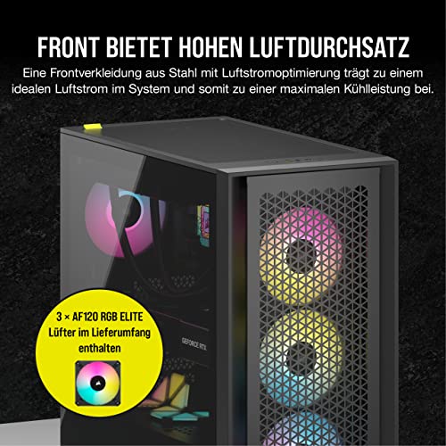 Corsair iCUE 4000D RGB Airflow Mid-Tower-Gehäuse, 3 × AF120 RGB Elite-Lüfter – iCUE Lighting Node PRO-Beleuchtungssteuerung… – Ansicht 4