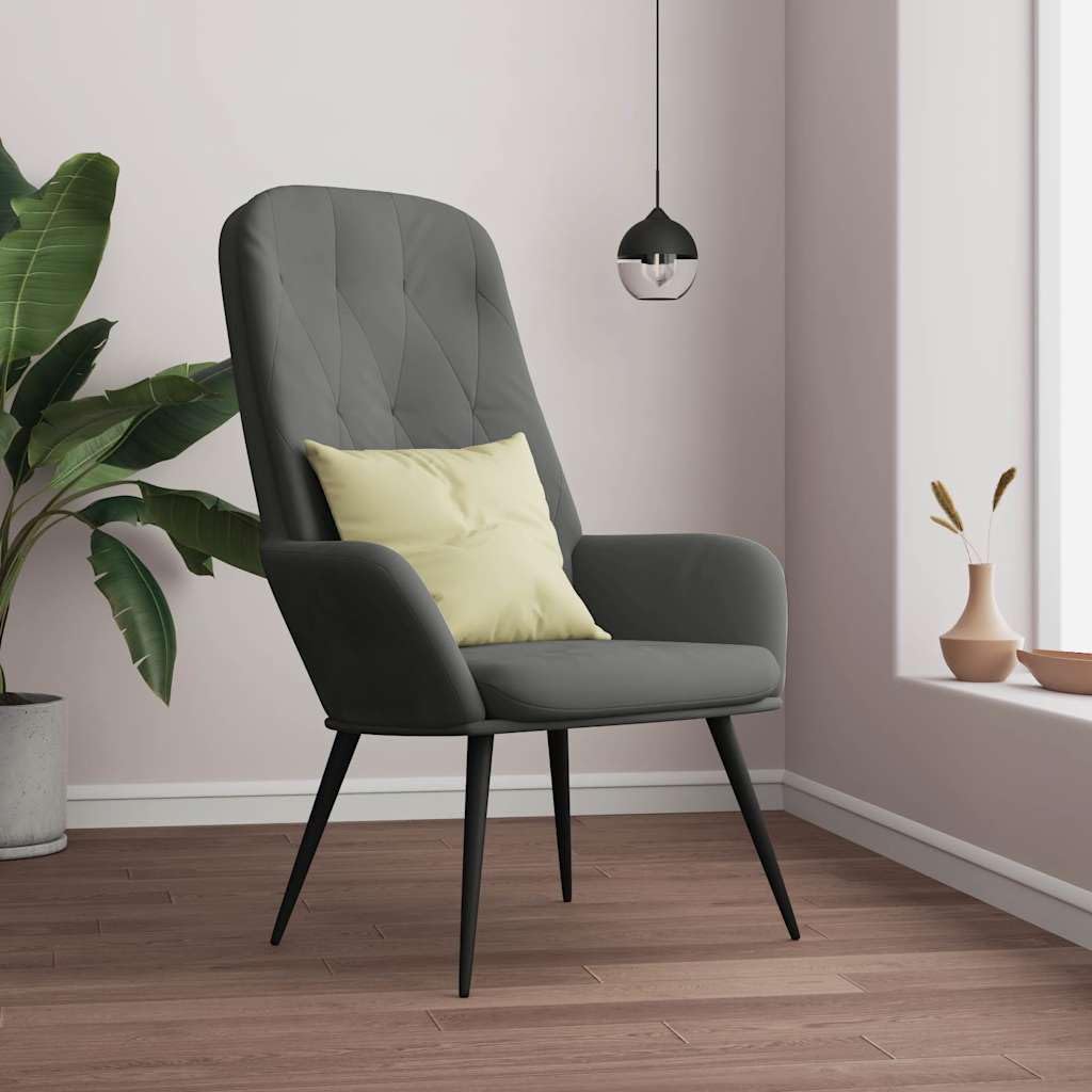 Chaise de relaxation en velours gris avec dossier ergonomique pour un confort optimal
