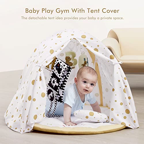 ANGELBLISS Baby Play Gym Mat, Kick & Play Tummy Time Baby Activity Gym & Play Mat with 5 Toys, 1 Detachable Piano, Tent Cover & Pillow, Boy & Girl Gifts for Newborn to Toddler - Thumbnail 2