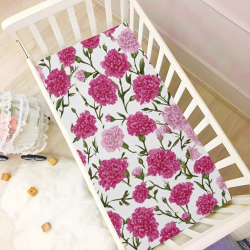 Image of Crib Sheet Breathable Soft Crib Mattress Sheet for Baby Toddler Boys Girls Fitted Crib Sheet Fit Standard Crib Mattress 39 x 27 Inch Hot Pink Carnation