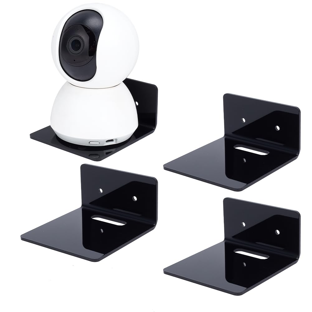 PH PandaHall4pcs Floating Wall Shelves Black Acrylic Shelves Small Shelf Display Hanging Shelves for Smart Speaker Webcams Camera Router with Cable Clips, Adhesive & Drilling Installation