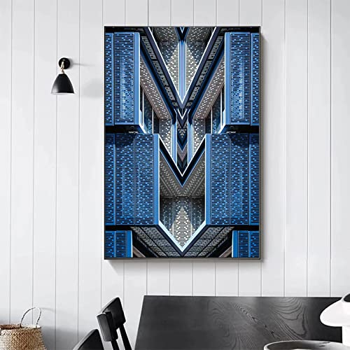 Affiche géométrique bleue abstrait moderne décoration murale grand format 70x100