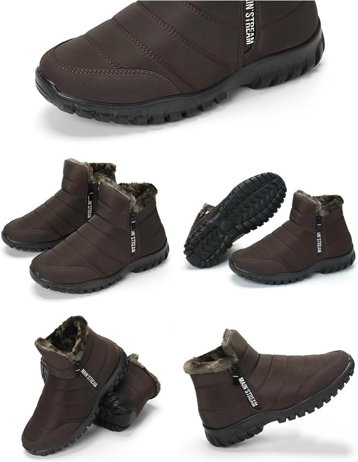 Snow Boots Men Winter Boots Waterproof Insulated Fur Lined Ankle Boots Side Zipper Slip On Warm Outdoor Shoes, Anti-Slip Cold Weather Booties for Commuting and Hiking