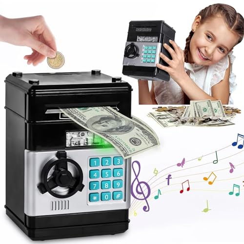 La Mejor Recopilación de Huchas más recomendados. 50 JIUS@FF Jarra De Dinero Electrónico De Juguete, Caja Fuerte para Niños, Cajero Automático, Regalo De Cumpleaños De Navidad para Niños Y Niñas (Negro)