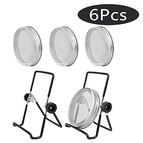 Kit de Tapa de Tarro de Brote, 4 Piezas Tapas de Brote de Acero Inoxidable, Tapa de Tarro de Brote con Soportes, para Hacer Semillas de Brotes Orgánicos en la Casa/Cocina