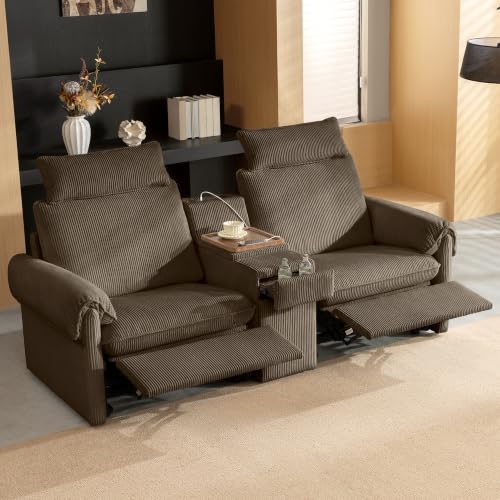 Image of CHIC HOUSE 95 inch Modular Power Reclining Loveseat Sofa with Console, Brown