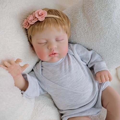 ROSHUAN Realistische Reborn Babypuppen 19 Zoll Realistische Neugeborenen-Babypuppen Blonde Weicher Stoffkörper, der Echt Aussieht Lebensechte Schlafende Babys Puppen für Kinder – Bild 5