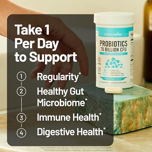 NatureWise Probiotics 70 Billion CFU - 17 Strains + Organic Prebiotics - Immune, Digestive & Gut Health Support for Women & Men - Vegetarian, Gluten-Free, Non-GMO - 60 Capsules[2-Month Supply] - image 9