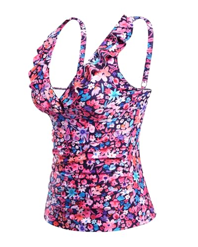 Image of Ruffle V Neck Tankini Top Only Women Tummy Control Swimsuit Tank Top