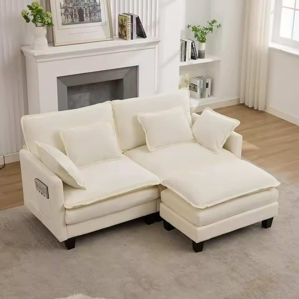 Modular Sectional Sofa 77.6" L Shaped Couch Set Comfy Cloud with Movable Ottoman Extra Deep Seat Sleeper