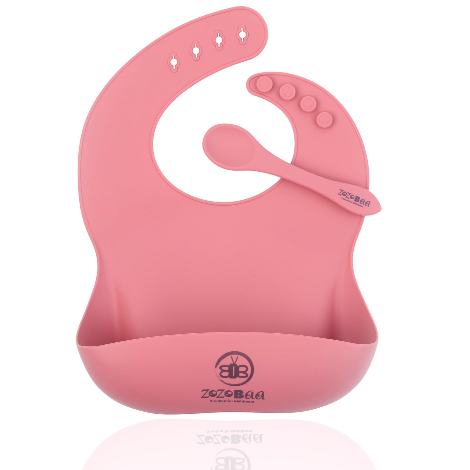 ZoZoBaa Silicone Baby Bib with Easy Grip Spoon For Feeding Toddlers|Waterproof & Reusable Bib with button for Infants |Soft, Light Weight, BPA Free, 1 Set, Dark Red-image-31