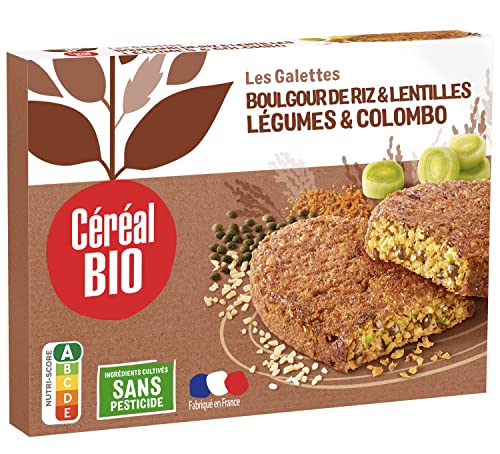 Céréal Bio Galettes Boulgour de Riz & Lentilles, Légumes & Colombo - Végan et Bio - Simple et Rapide à Réchauffer - 200g (2 x 100g) - 197647