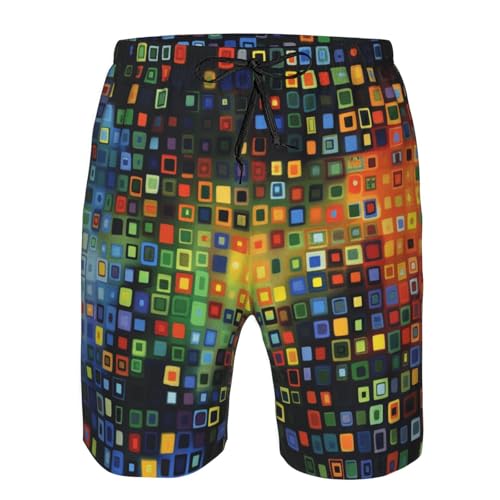 Men's Quick Dry Swim Shorts Squares and Rectangles Geometric Bright Abstract Beach Trunks with Pockets3
