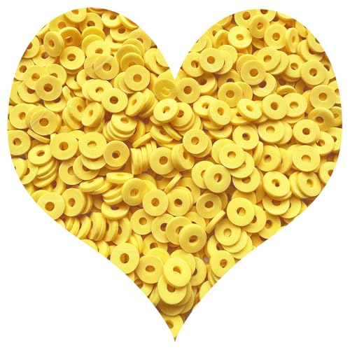 3000Pcs Flat Round Polymer Beads Vinyl Heishi Beads for Jewelry Making Women Necklace Bracelet Earrings (34-Yellow2