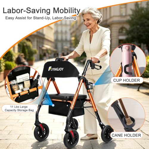 Image of Foldable Rollator Walkers for Seniors with Seat,4 Wheel Rolling Walker