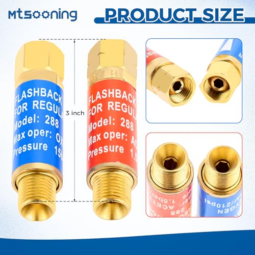 Mtsooning 4PCS Oxygen Acetylene Flashback Arrestors Set Regulator End Standard "B" 9/16-18 Threads for Torch - Thumbnail 7