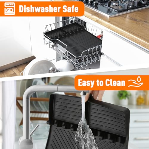 Image of Silicone Grill Mat Compatible with Blackstone, Silicone Griddle Tools with Drip Pad, Spatula Mat for Outdoor Grill Kitchen Counter (Black)