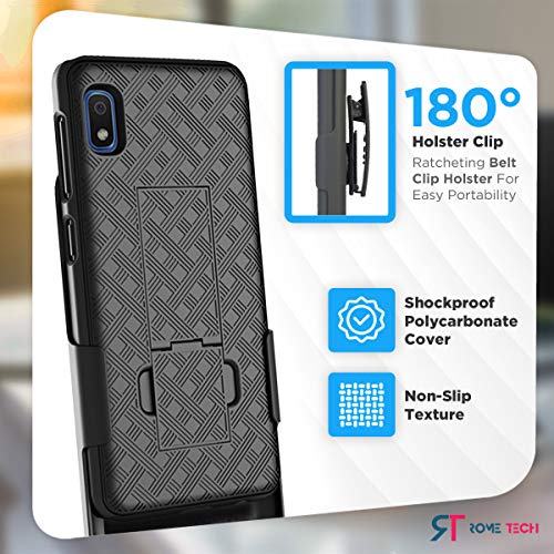 Rome Tech Holster Case With Belt Clip For Samsung Galaxy A10E [Not For A10] Slim Heavy Duty Rugged Phone Cover With Kickstand Compatible With Samsung Galaxy A10E - Black #TOP2