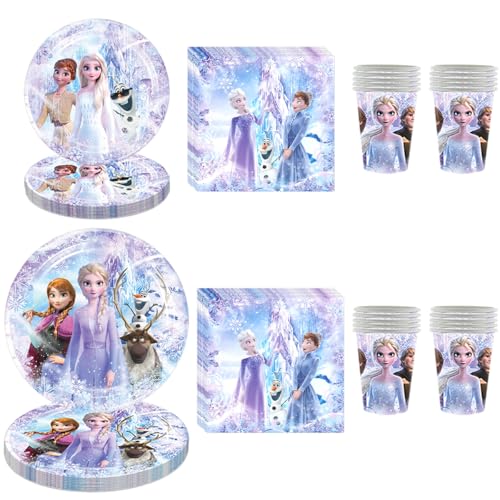 60 PCS Frozen Tableware Sets, Frozen Paper Plates and Napkins Set Includes 20 PCS Paper Plates 20 PCS Napkins 20 Cups for Party Decorations